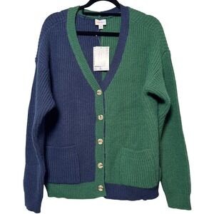 NWT‎ Lularoe Cardigan L Green Blue Button Knit Sweater Colorblock Academia Fall